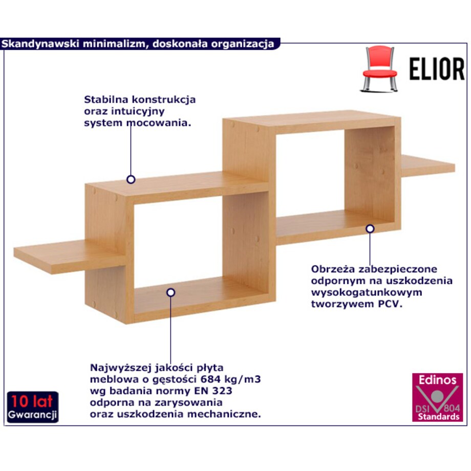 Skandynawska półka wisząca w kolorze olcha - Duna