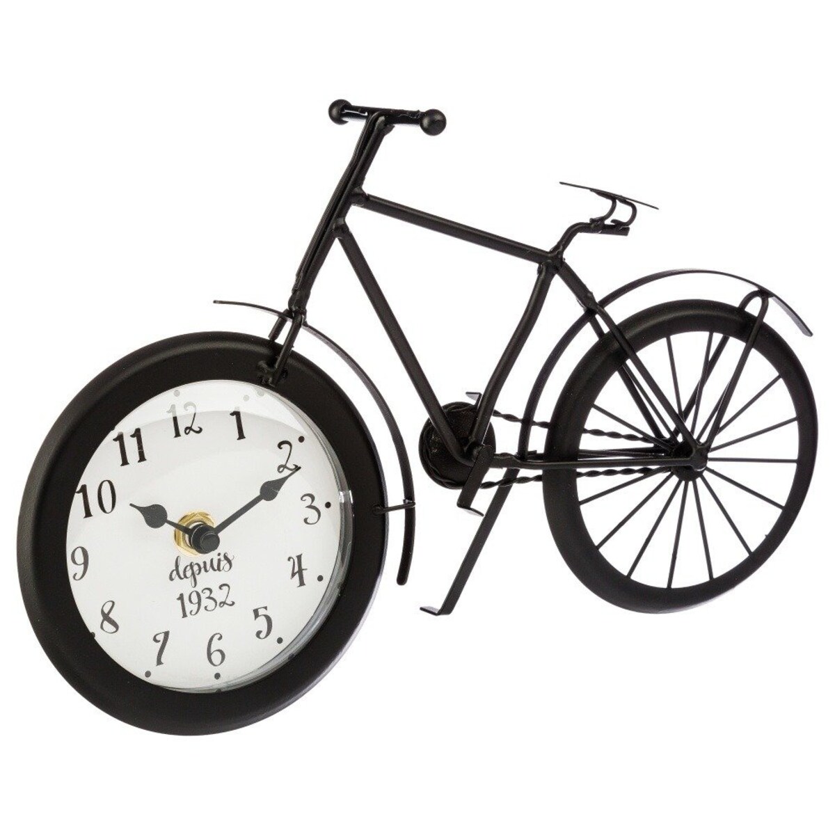 Zegar stołowy metalowy, motyw roweru, 29 cm, na baterie, kolor czarny