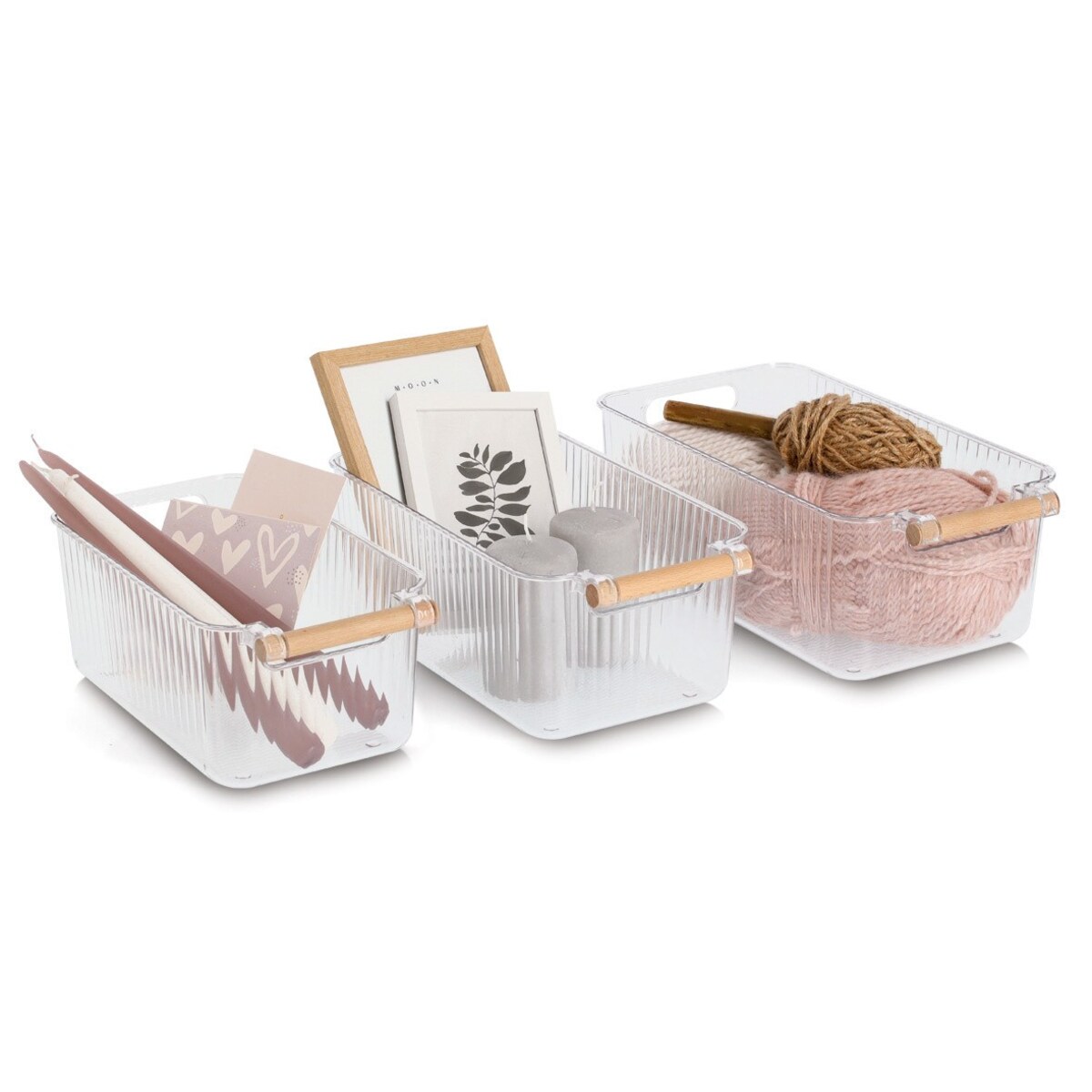 Zestaw organizerów 3 szt. 34x18x12 i 31x17x11,5 i 28x16x11 cm CLOE z bambusowym uchwytem
