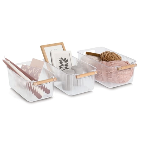 Zestaw organizerów 3 szt. 34x18x12 i 31x17x11,5 i 28x16x11 cm CLOE z bambusowym uchwytem