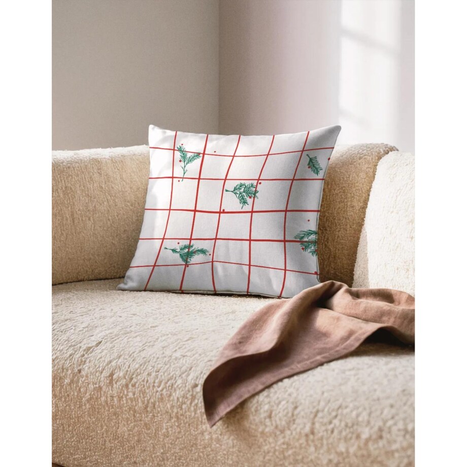Poduszka świąteczna - krata i gałązki