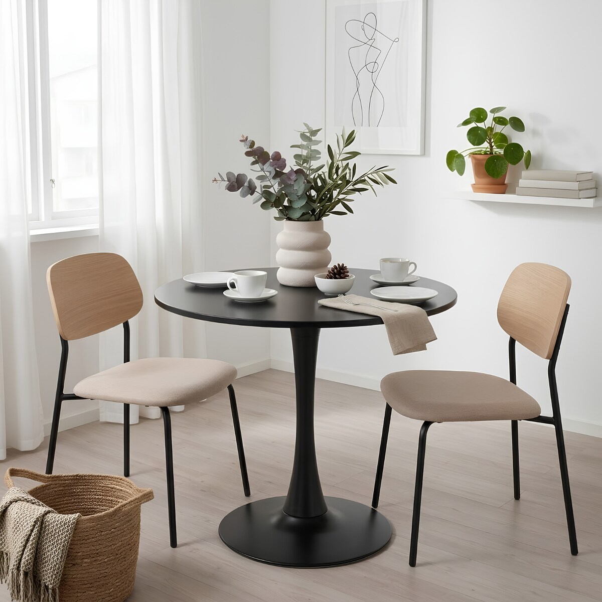Stół okrągły czarny do salonu jadalni 80 cm nowoczesny minimalistyczny