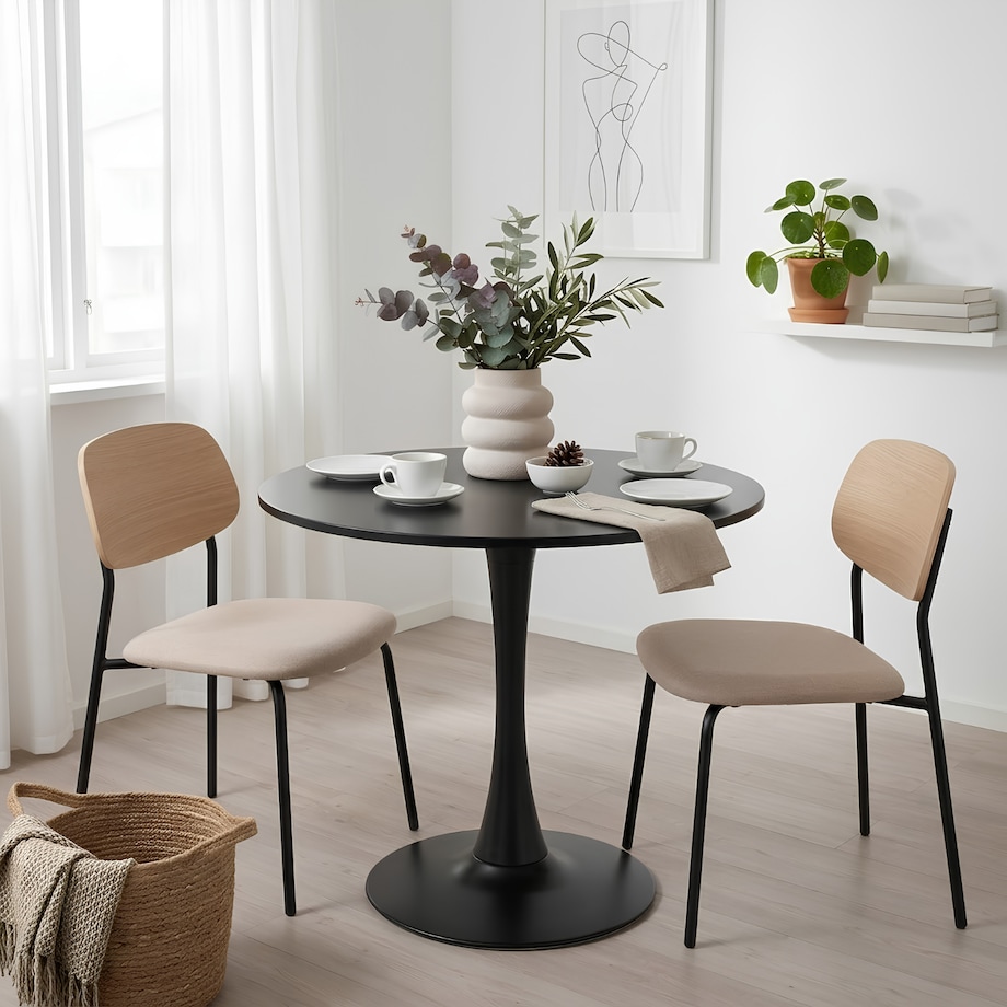 Stół okrągły czarny do salonu jadalni 80 cm nowoczesny minimalistyczny
