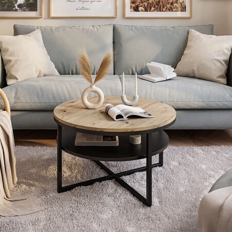 Stolik kawowy CIRI-X z półką czarny dąb artisan