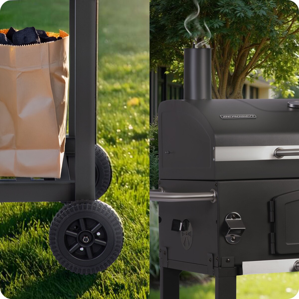 Grill węglowy ogrodowy komin żeliwny ruszt z pokrywą popielnik Berdsen