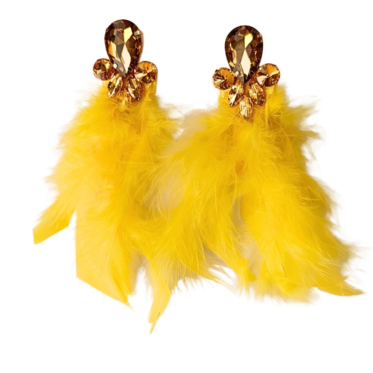 Żółte NEONOWE kolczyki piórka prezent vintage BOHO glam długie lekkie wiszą