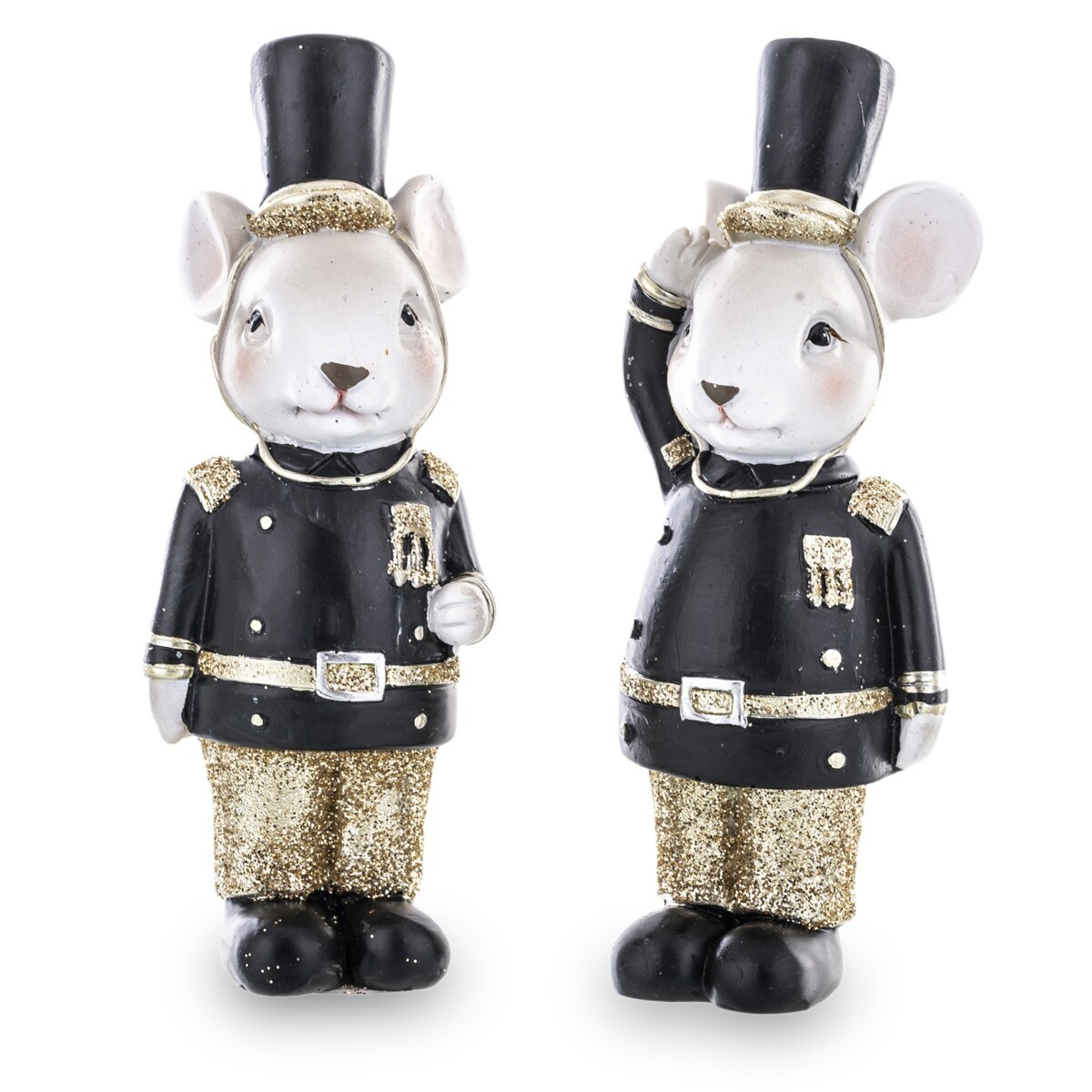 Figurki - 2 myszy w mundurach z orderami 11,5x4,5x4 cm czarne