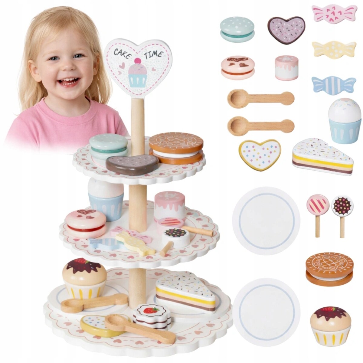 Drewniana patera ze słodyczami Cakeo - cukiernia babeczki ciastka ZESTAW