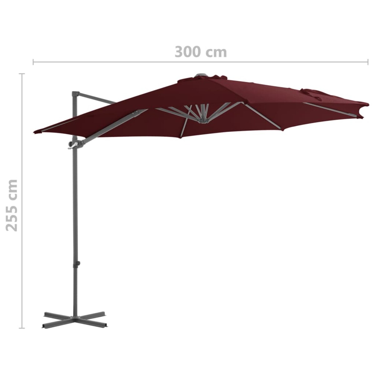 vidaXL Parasol wiszący na stalowym słupku, bordowy, 300 cm