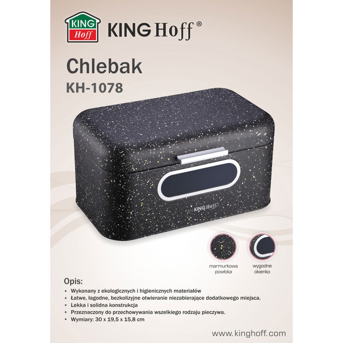 Chlebak stalowy marmurek czarny KINGHOFF