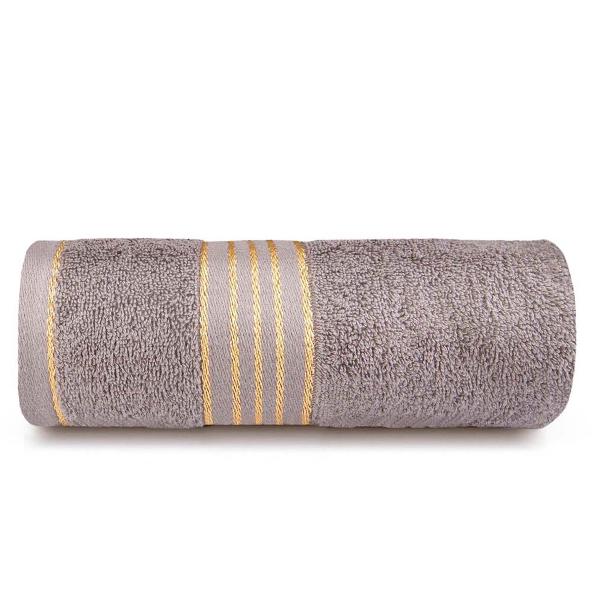 Ręcznik kąpielowy 50x90 cm bawełniany kolor ciemny szary z bordiurą w złote paski 500 g/m2 TIWANO