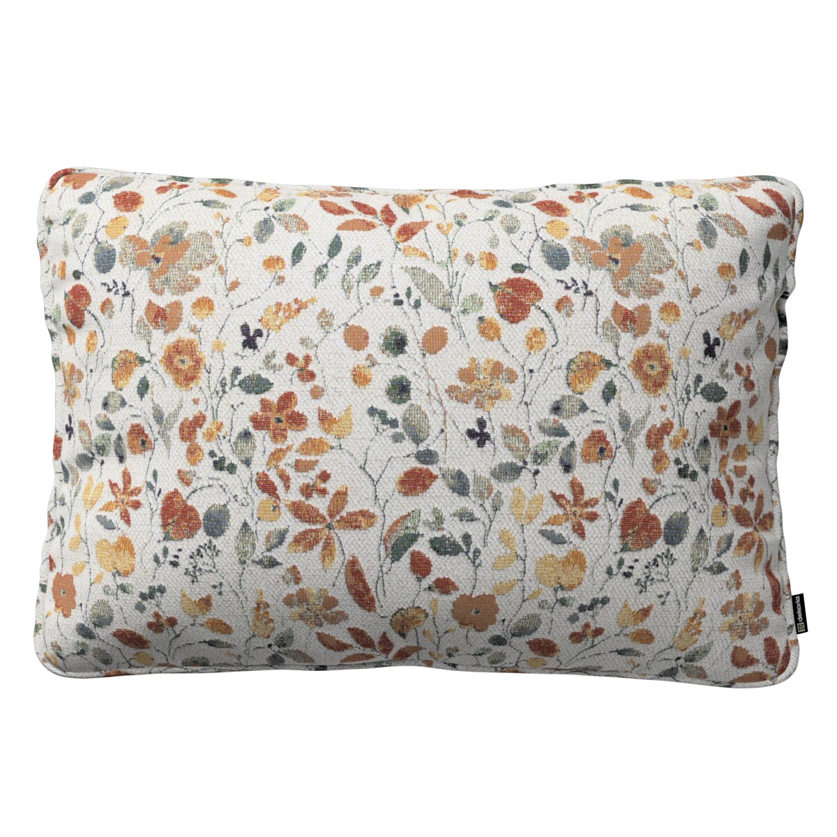 Poszewka Gabi na poduszkę prostokątna 60x40 pomarańczowo-zielone kwiaty na kremowym tle