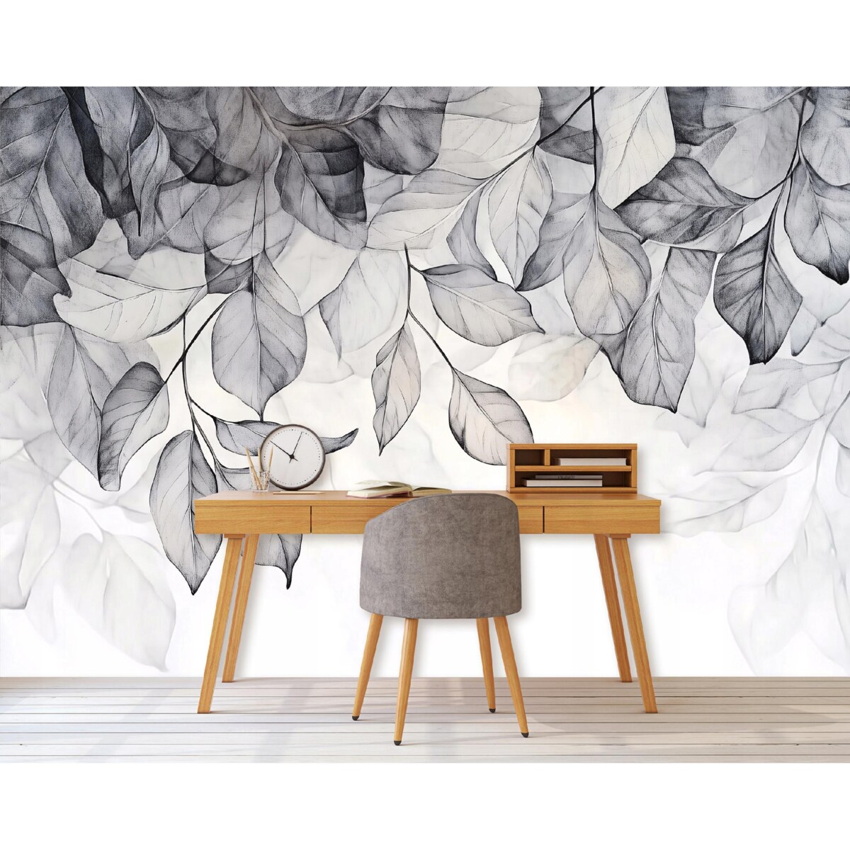 Fototapeta Do Sypialni Salonu Na Flizelinie Liście Beton Szary 350x250