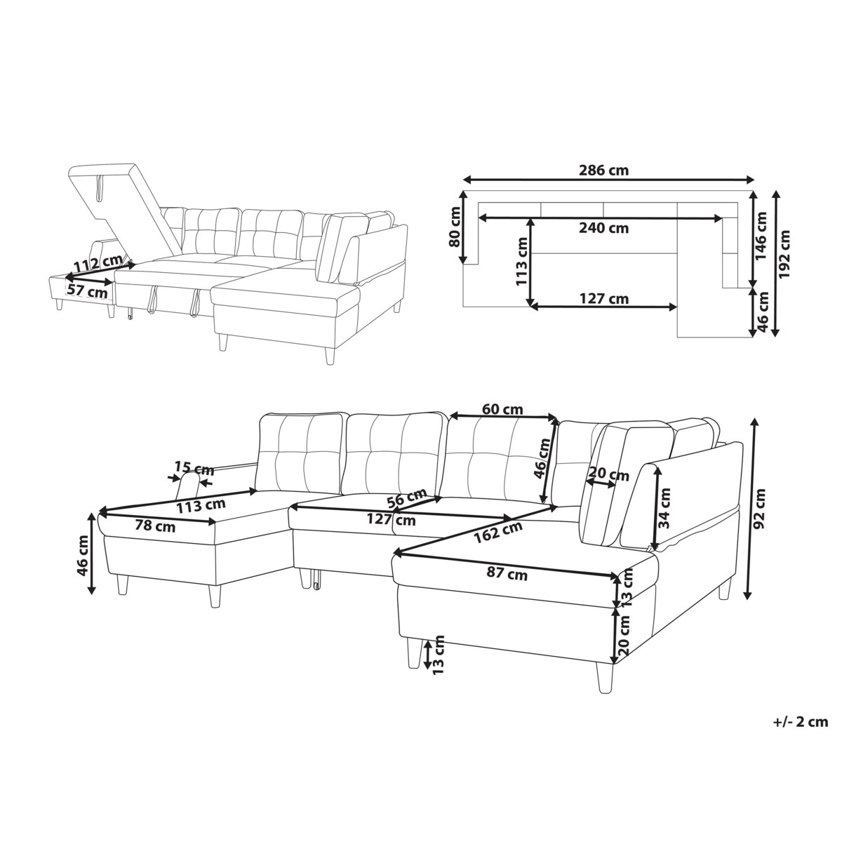 Narożnik rozkładany z pojemnikiem welurowy szary LERUM
