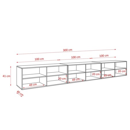 Szafka RTV RIO 300 cm, zamknięta pod telewizor, ryflowana- artisan+biały