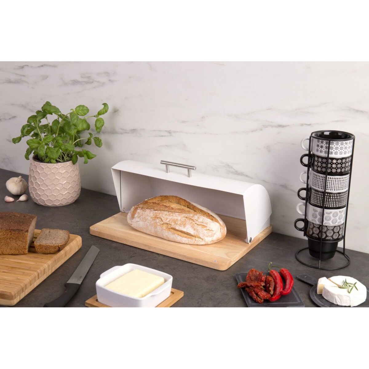 Chlebak z metalu - chlebak na drewnianej podstawie, pojemnik na chleb ZELLER