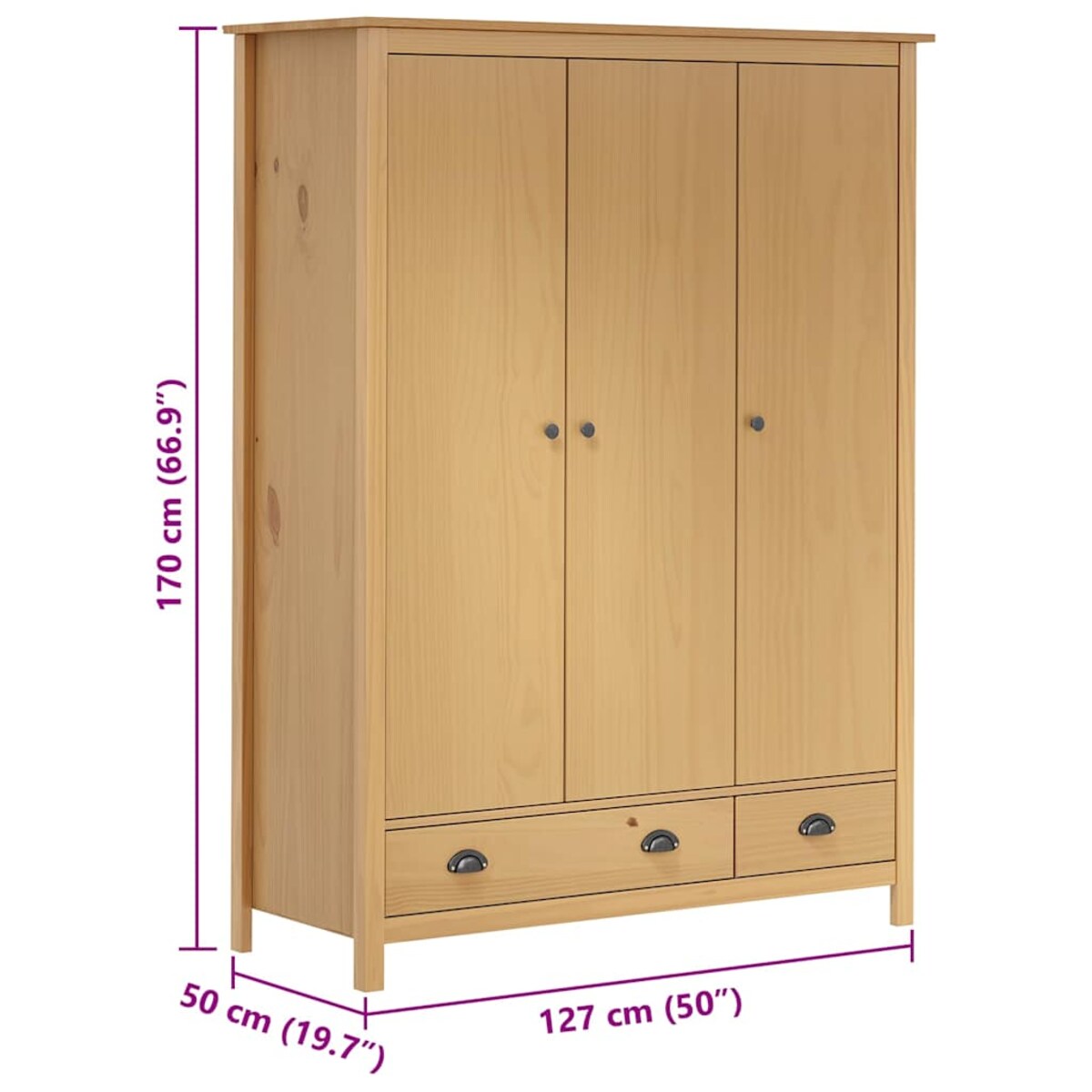 vidaXL Szafa 3-drzwiowa Hill, 127x50x170 cm, lita sosna