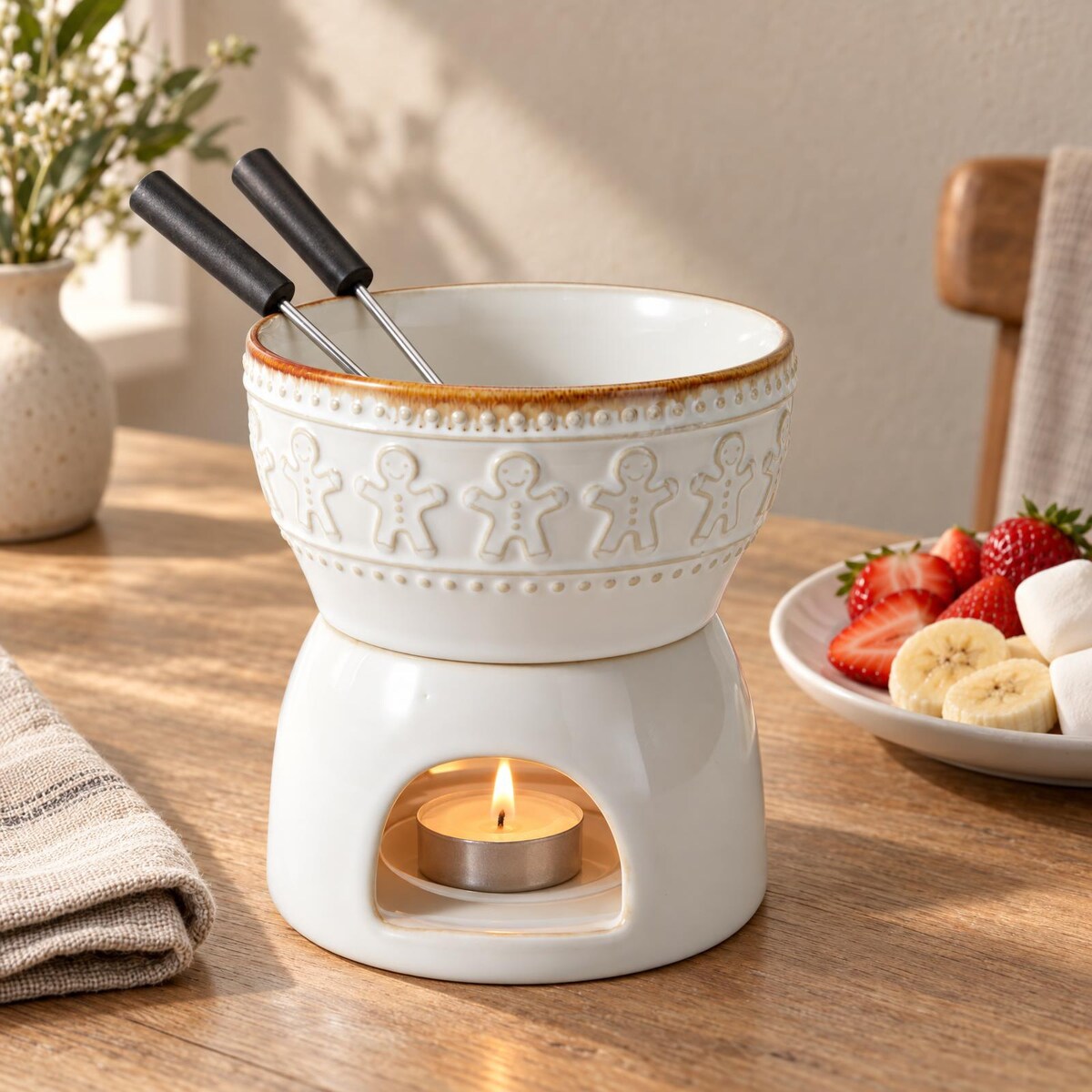 Zestaw do fondue czekoladowego ceramiczny, 4 elementy, 12 x 12 x 18 cm