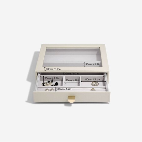 Szkatułka na biżuterię Stackers Pebble 6 komorowa classic jasnobeżowa z szufladą i szklaną pokrywką