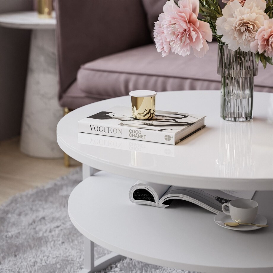 Stolik kawowy CIRI z półką białe szkło