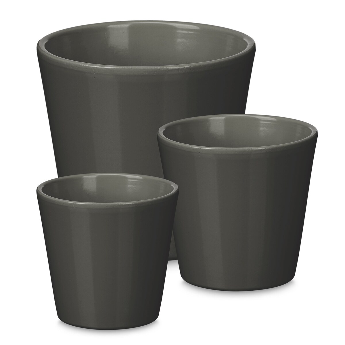 Zestaw 3 doniczek ceramicznych Ø14, 17, 22 cm VASOS stożkowe antracytowe