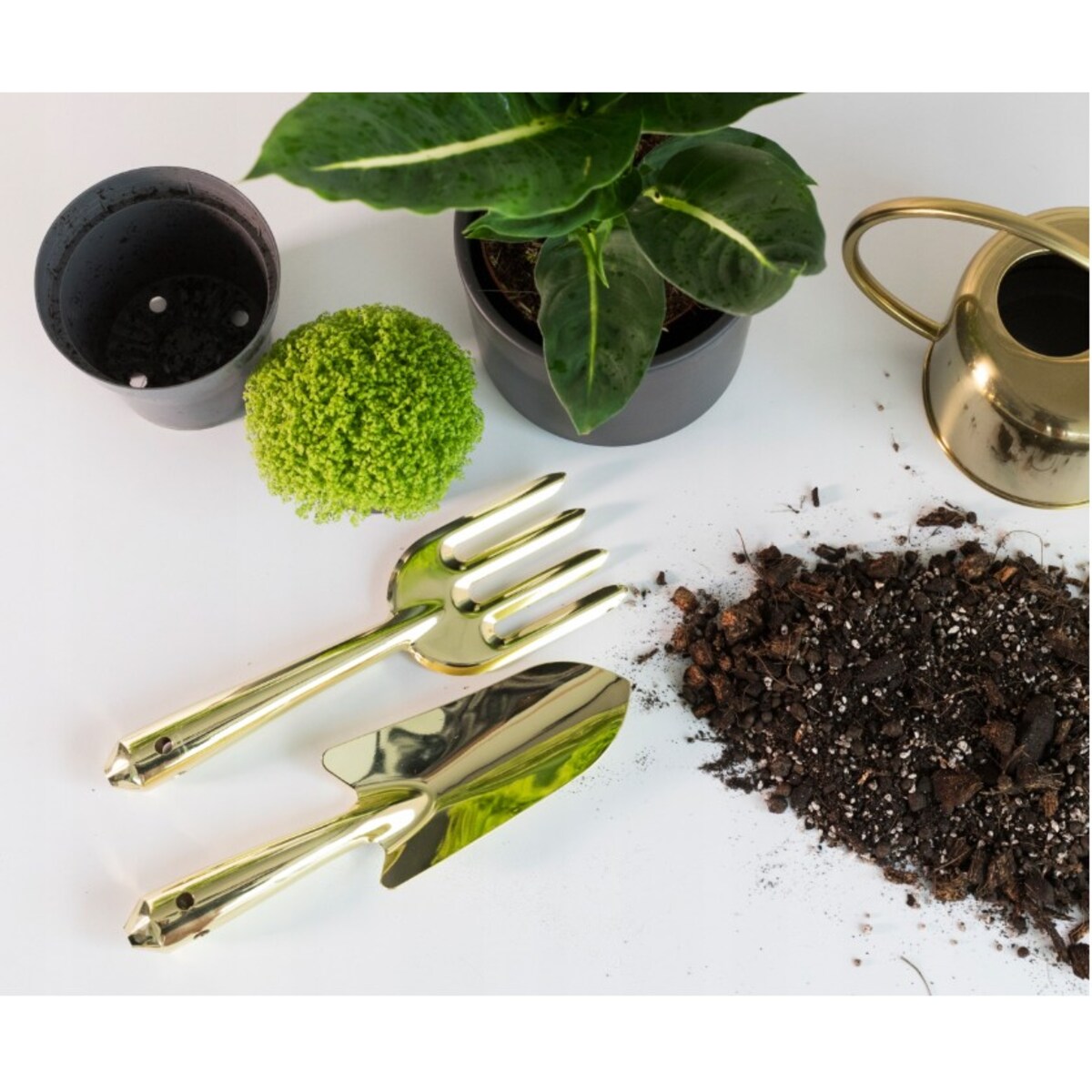 Złoty ZESTAW OGRODNICZY łopatka grabki PREMIUM narzędzia ogrodowe ozdobne na prezent ESCHERT DESIGN