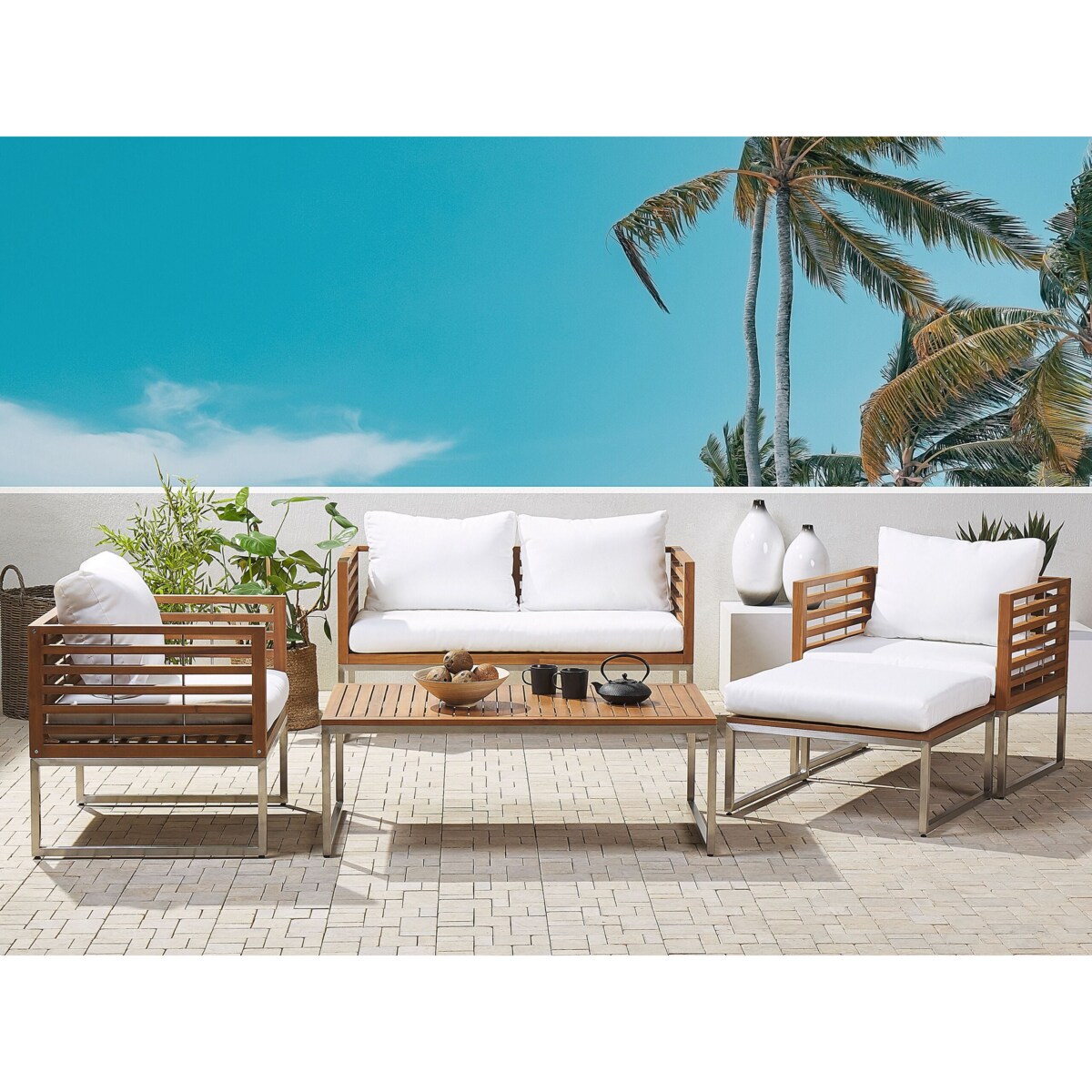 Zestaw ogrodowy ze stolikiem dla 4 osób BERMUDA Brązowy Drewno akacjowe