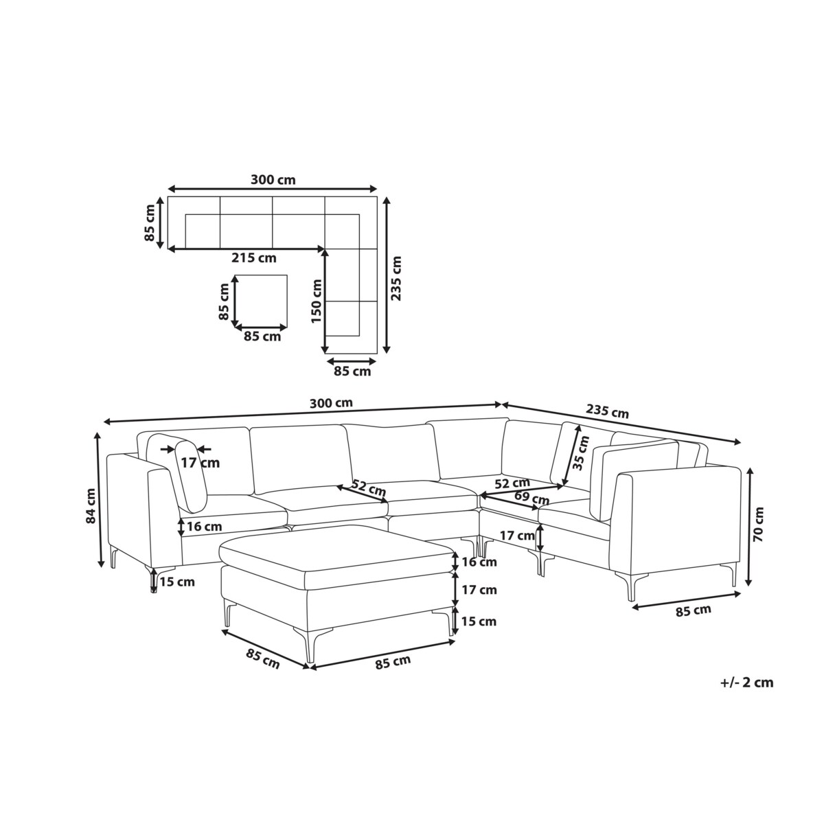 Narożnik modułowy 6-osobowy z otomaną welurowy lewostronny niebieski EVJA