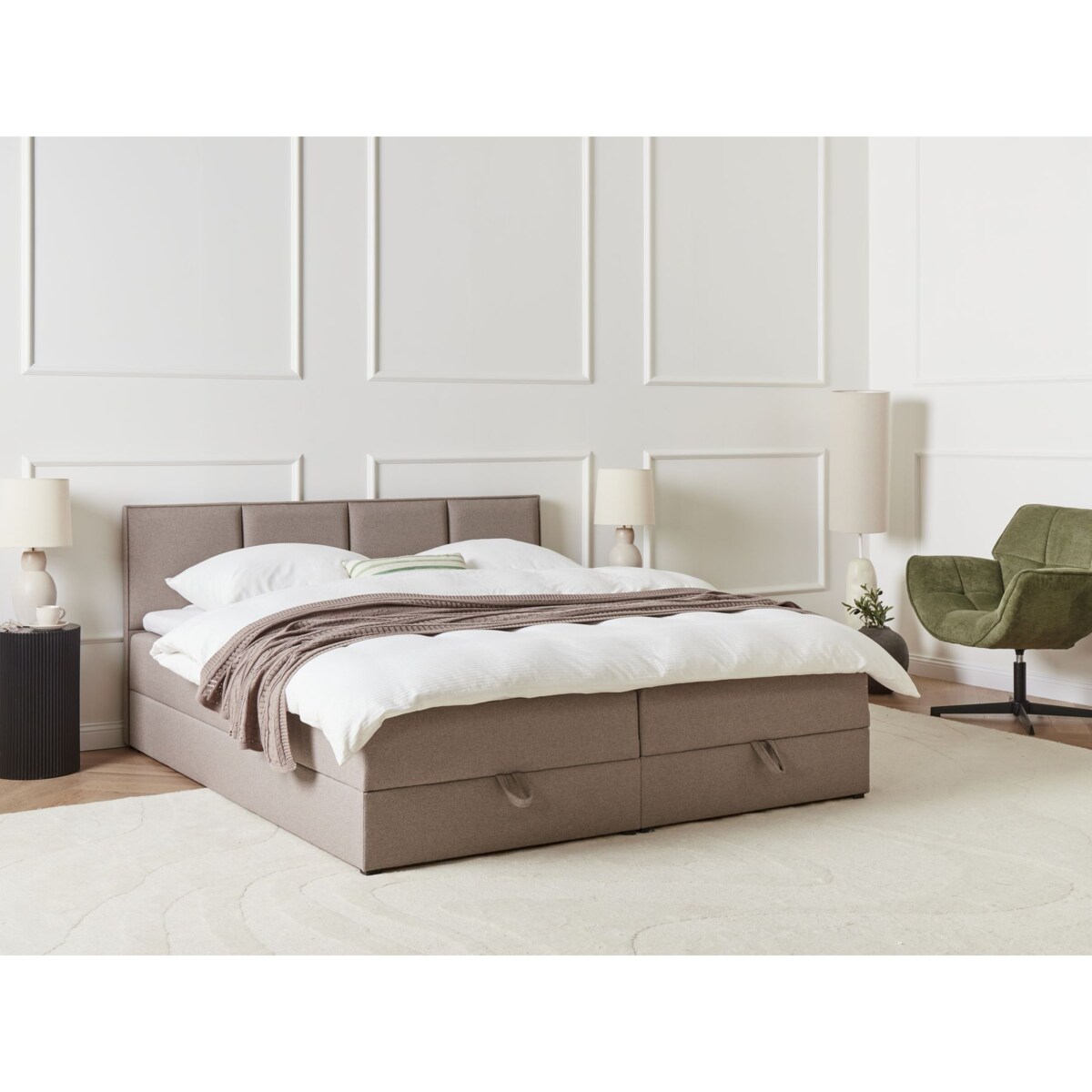 Łóżko kontynentalne z pojemnikiem BARONET 180 x 200 cm Beżowoszary