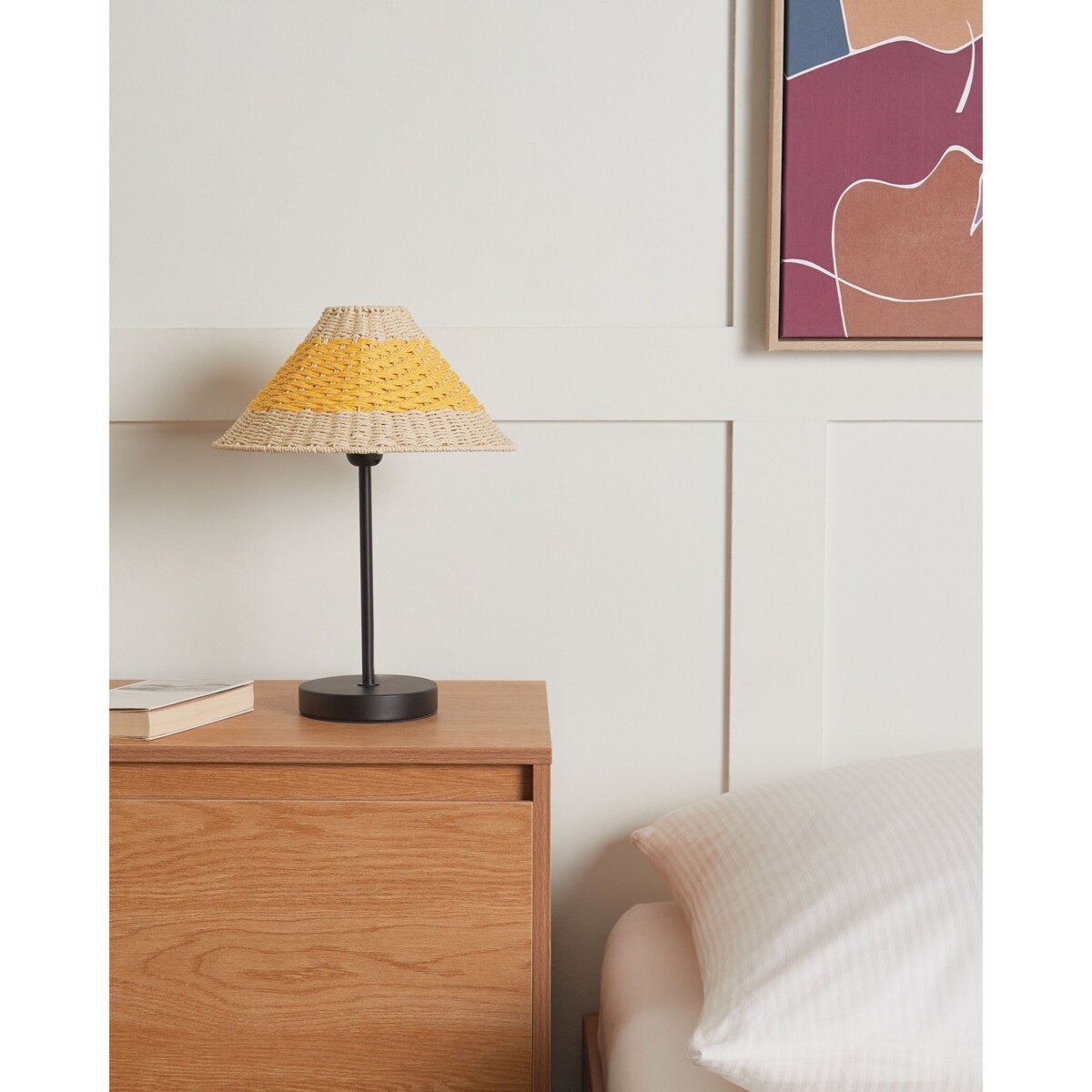 Lampa stołowa pleciona beżowa z żółtym MOMBA