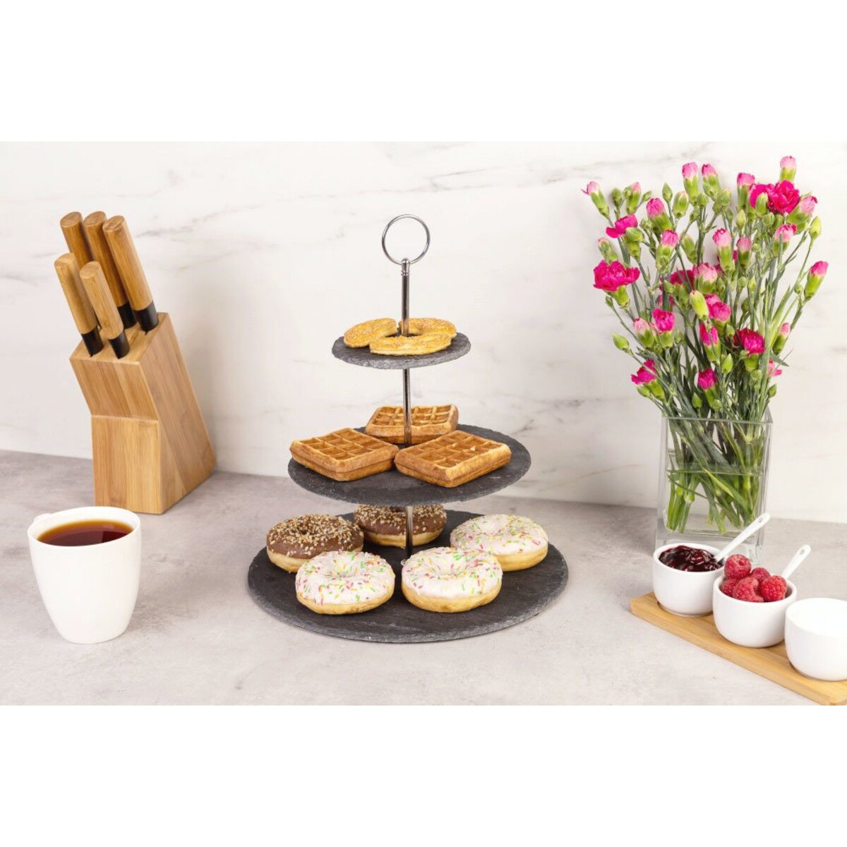 Kamienna patera na ciasta i przekąski, 3 poziomy