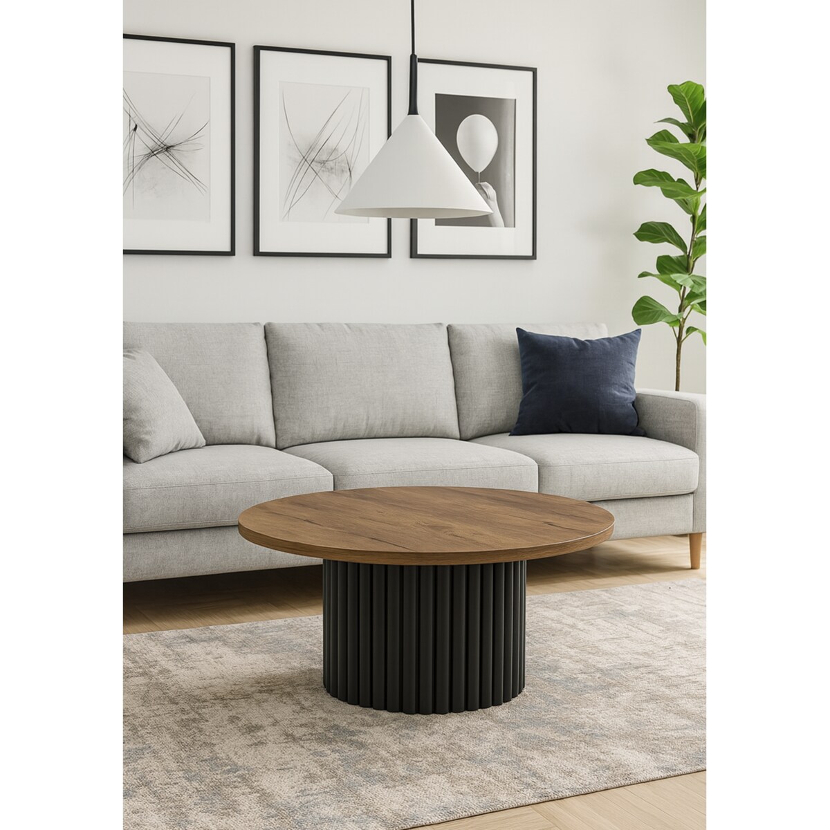 Okrągły stolik kawowy Riko średnica blatu 58cm -dąb lefkas ciemny