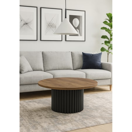 Okrągły stolik kawowy Riko średnica blatu 58cm -dąb lefkas ciemny