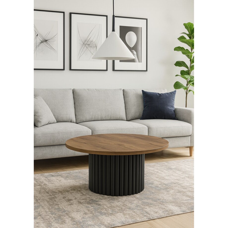 Okrągły stolik kawowy Riko średnica blatu 58cm -dąb lefkas ciemny