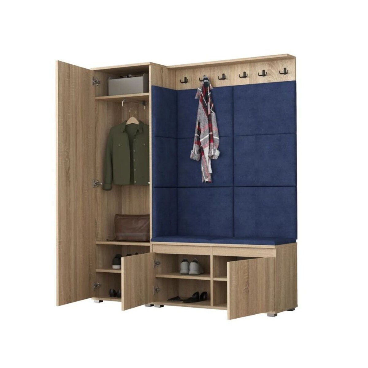 Garderoba z siedziskiem do przedpokoju SINGAPUR 154 dąb sonoma/granatowa