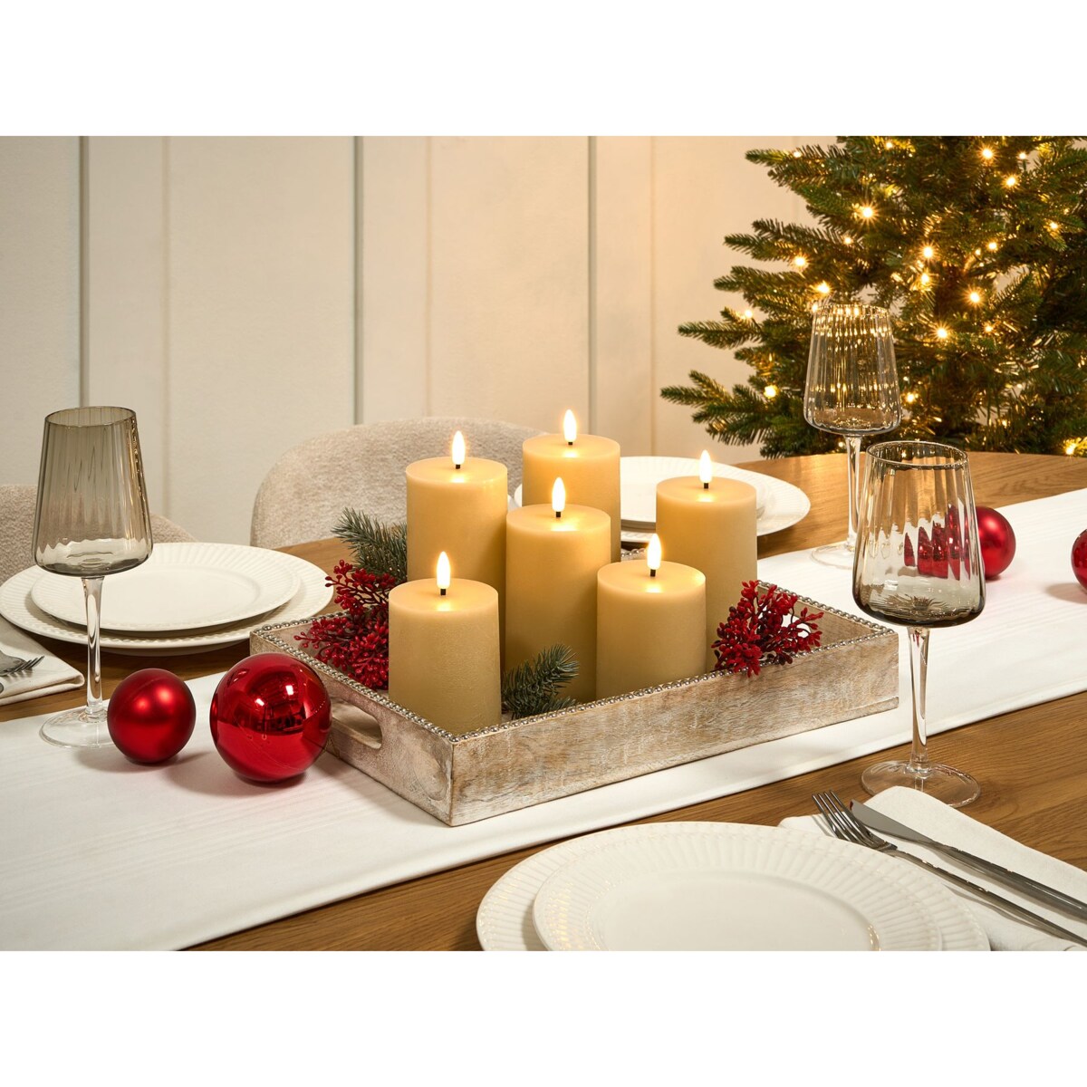 Zestaw 6 świec LED BRAISE 10/13/15 cm Beżowy