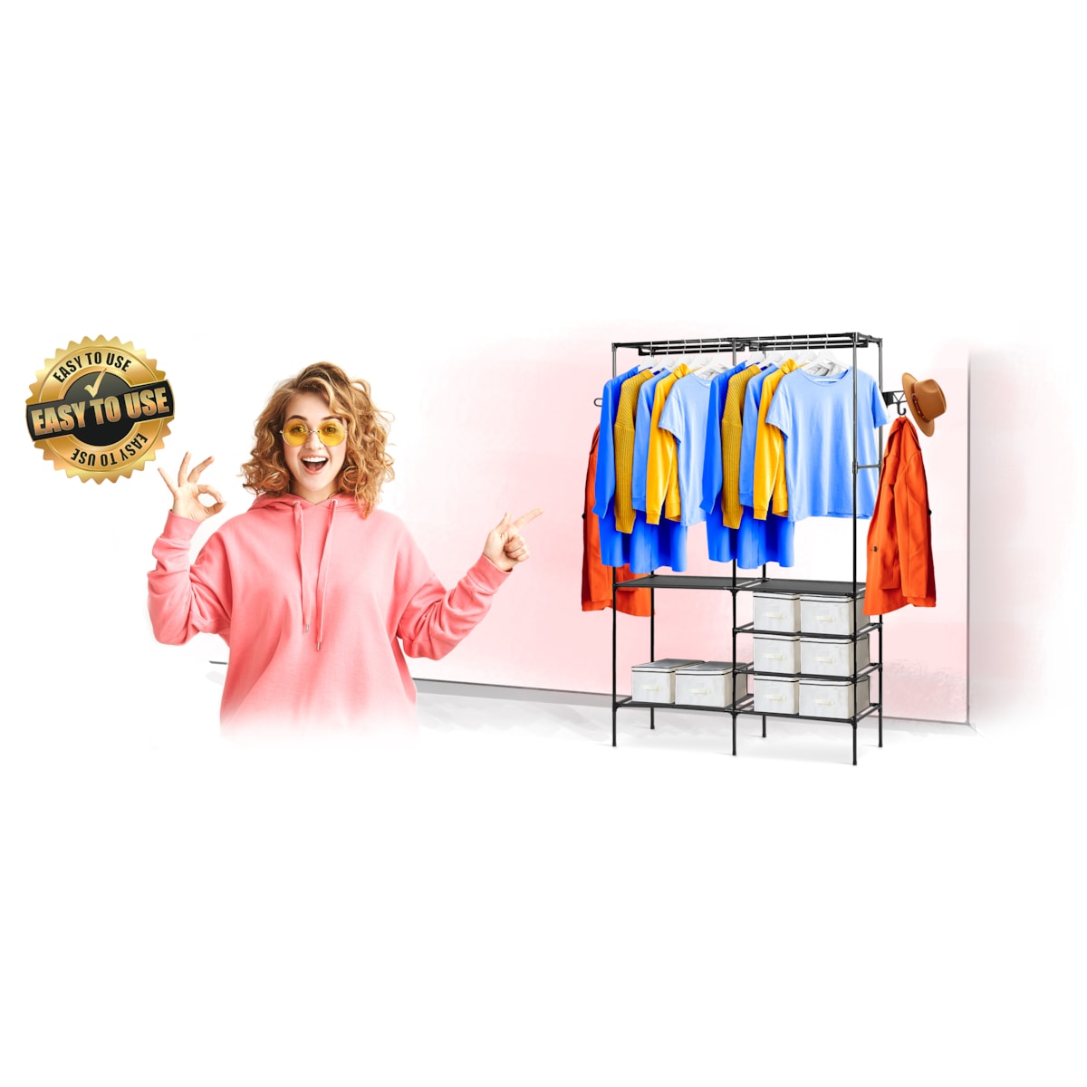 Stojak na ubrania wieszak stojący z półkami Massido