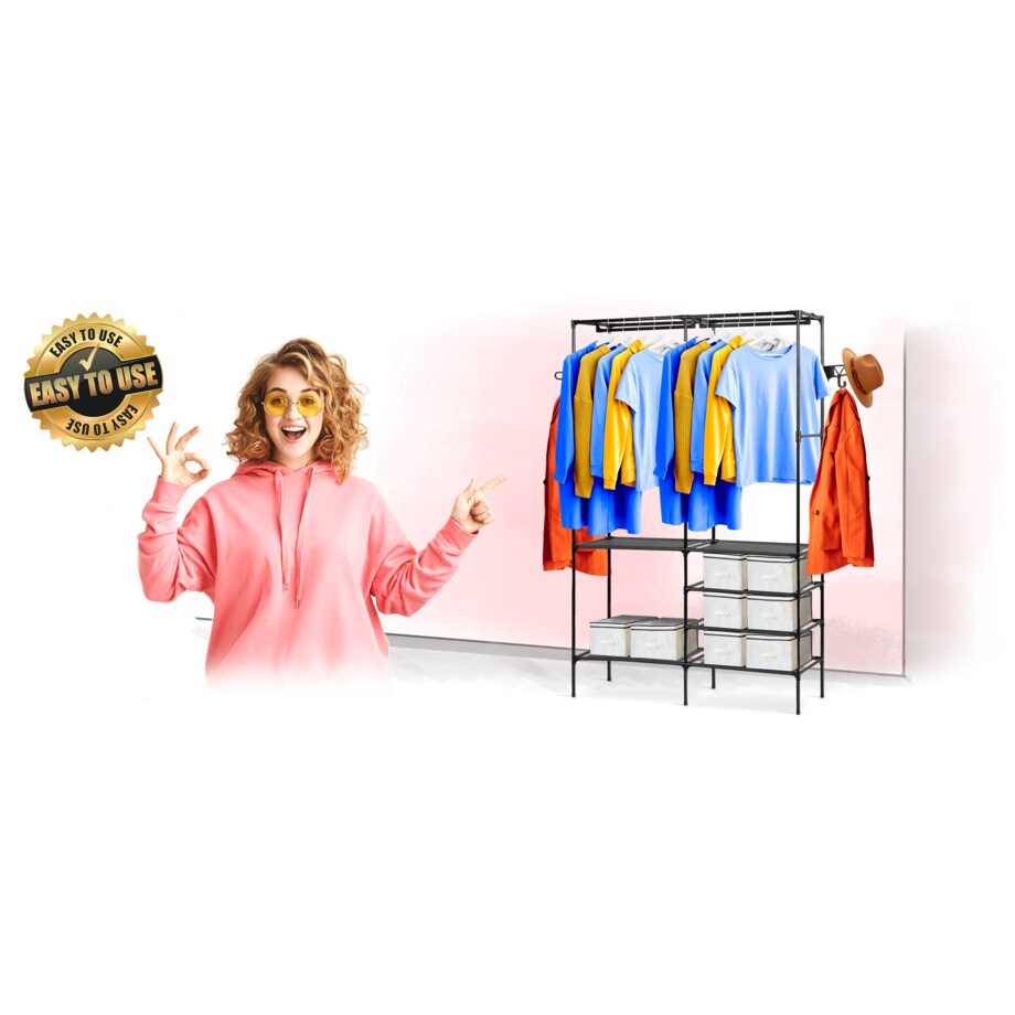 Stojak na ubrania wieszak stojący z półkami Massido