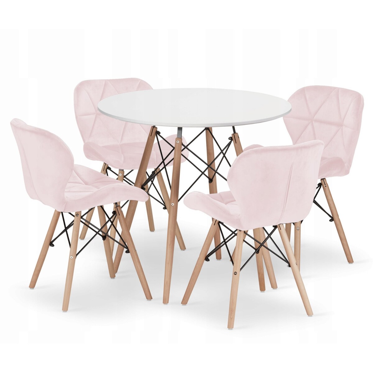 Zestaw Stół+ 4 Krzesła RóżoweDo Jadalni Kuchni Salonu Biura  Okrągły  Biały