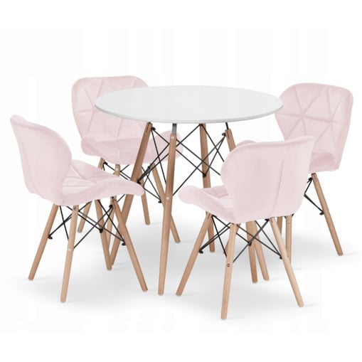 Zestaw Stół+ 4 Krzesła RóżoweDo Jadalni Kuchni Salonu Biura Okrągły Biały