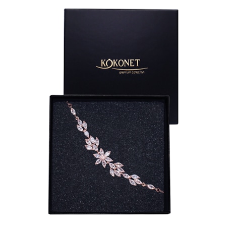 Bransoletka ślubna z kwiatami cyrkonie kryształki rose gold piękna wesele KLASA