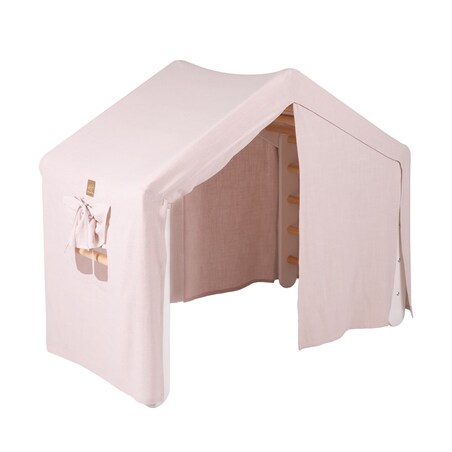MeowBaby® Duży Domek z drabinką dla dzieci 112x61x94 cm składaną do pokoju. Drewno, Len, Wiskoza, Różowy Domek, Biała drabinka