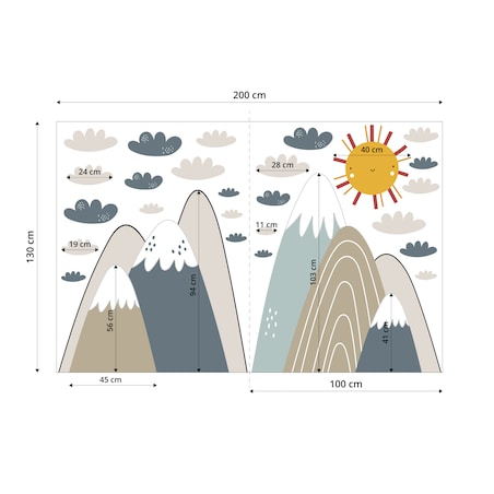 ZESTAW NAKLEJEK DLA DZIECI NA ŚCIANĘ BEŻOWE GÓRY CHMURY