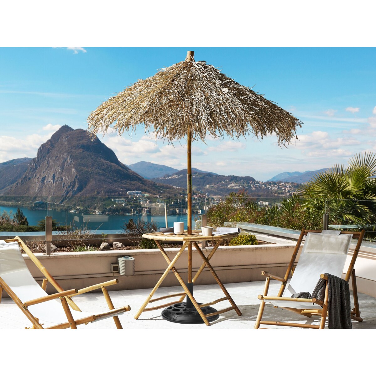 Stolik ogrodowy bambusowy z parasolem VIGNOLA