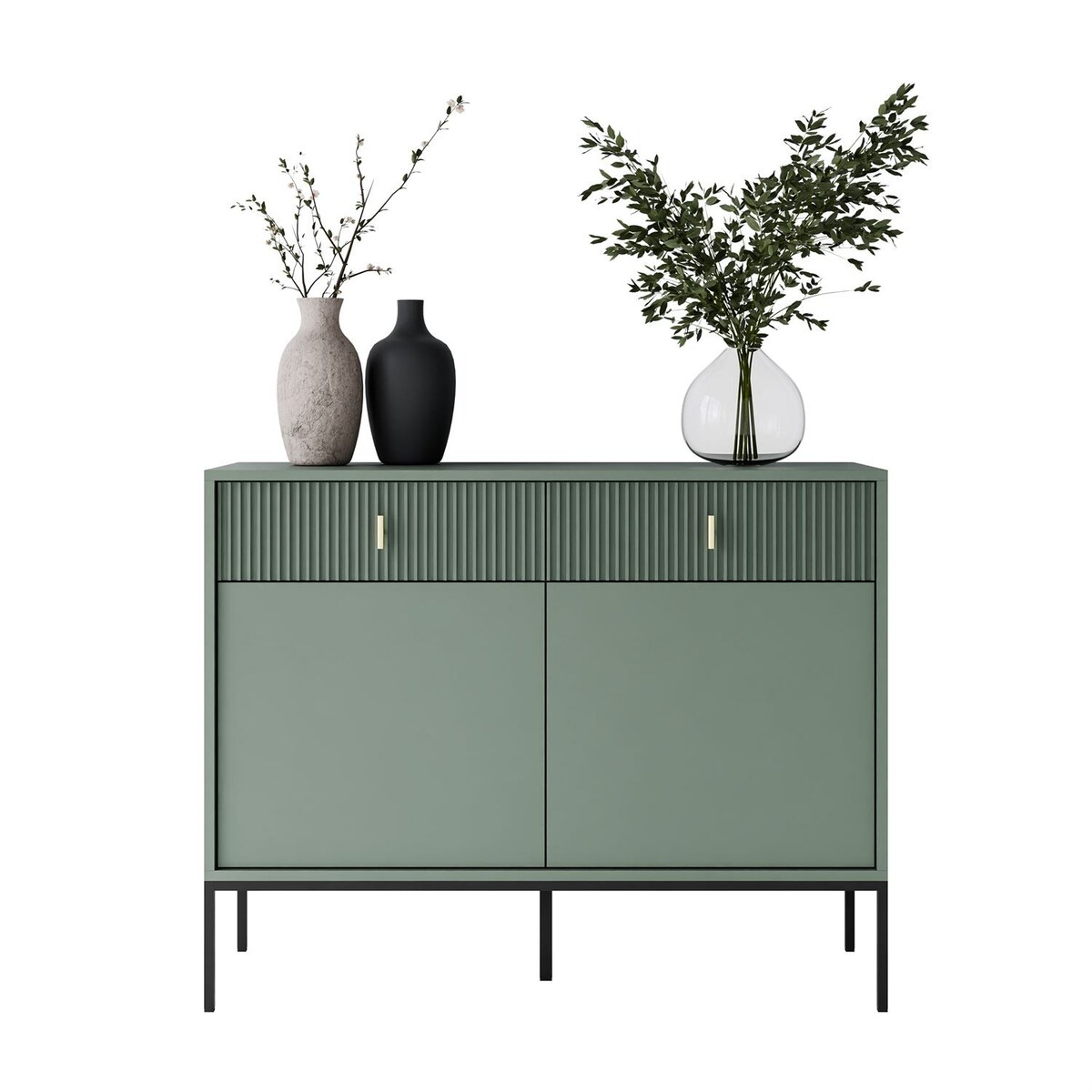 Komoda MIDNIGHT 2D2S z dwiema szufladami na stelażu, zielona
