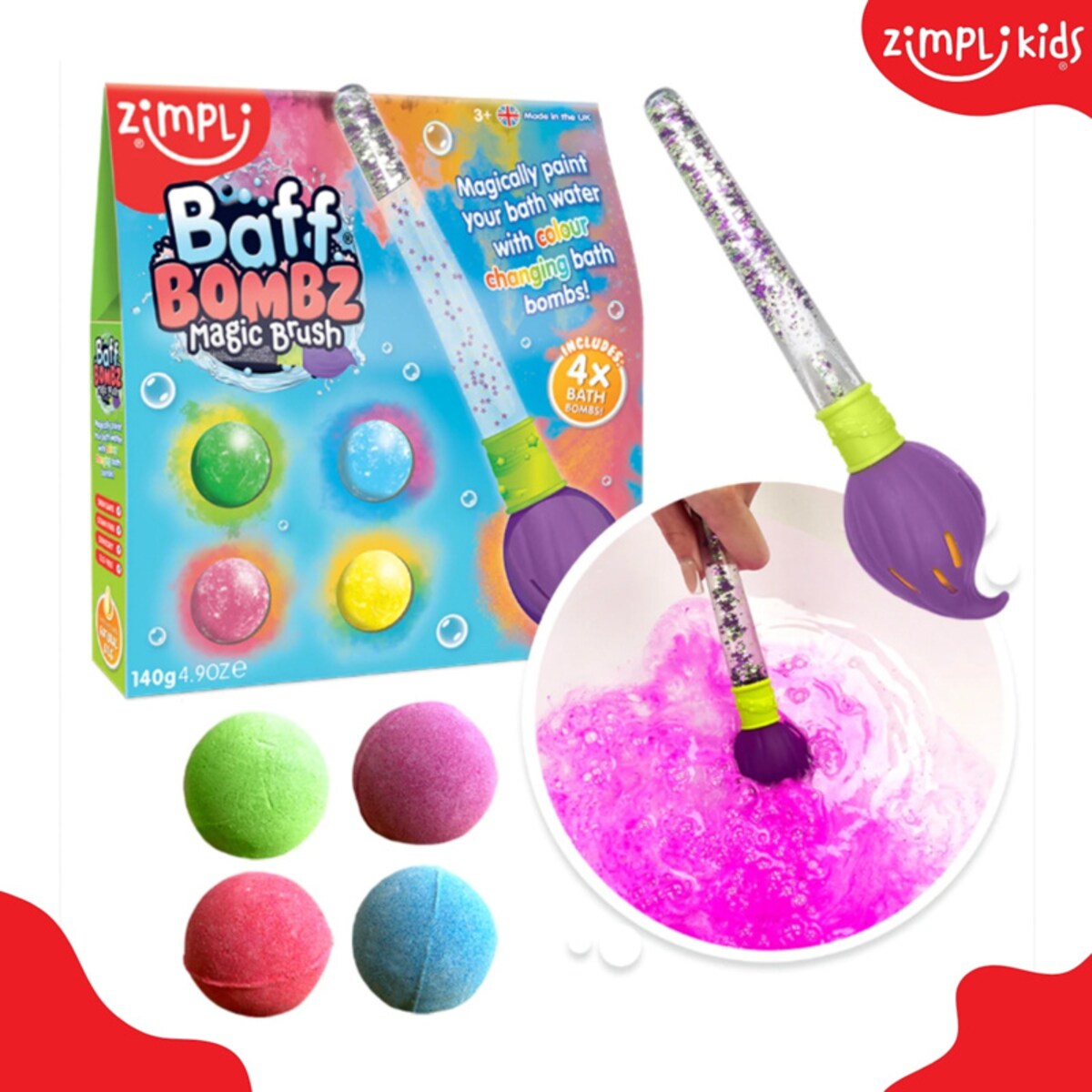 Kule do zabawy do kąpieli dla dzieci zestaw 4 szt. z pędzlem Baff Bombz Magic Brush 3+ Zimpli Kids