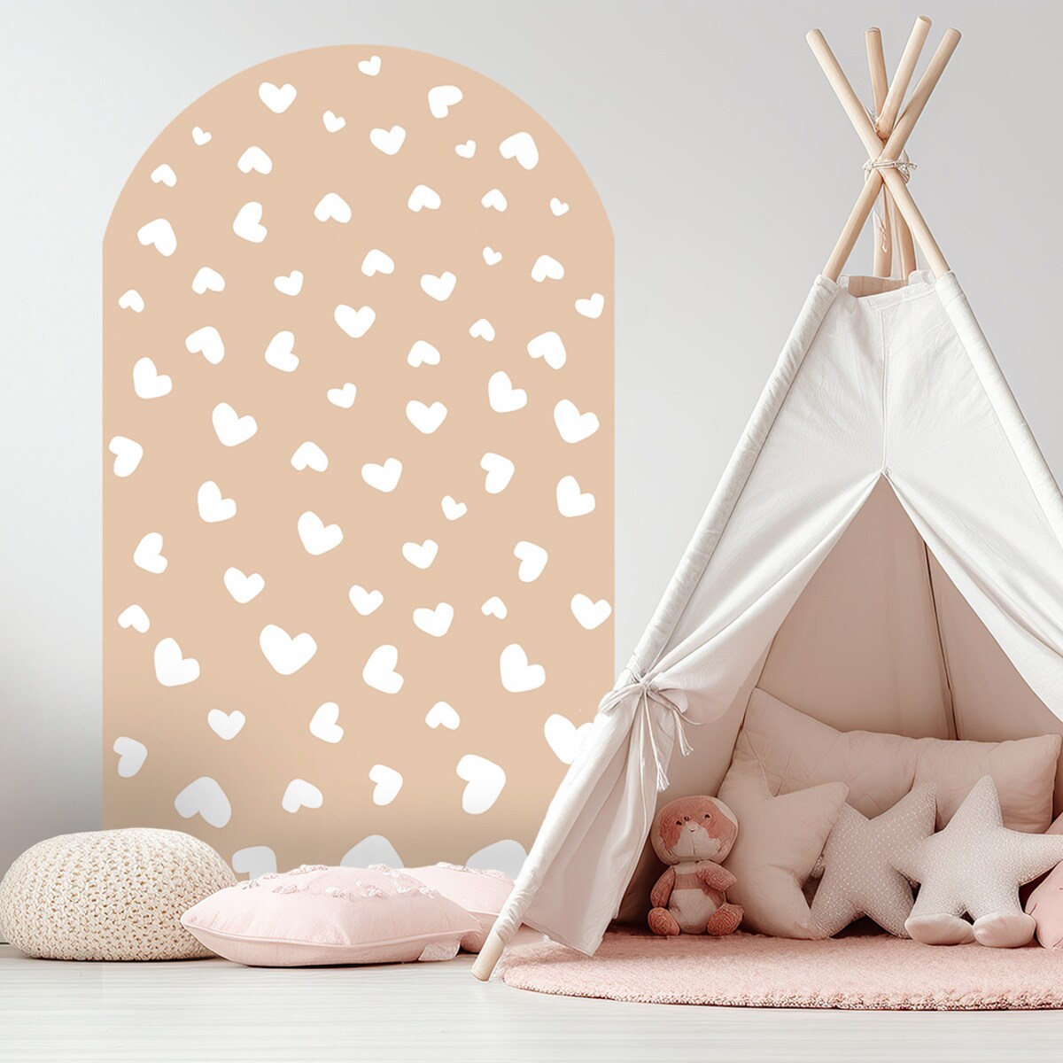 Naklejka na ścianę łuk beżowy - serca XL