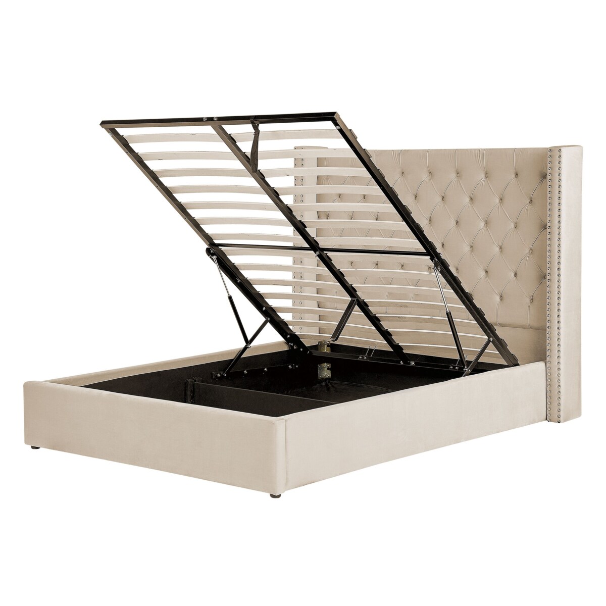 Łóżko z pojemnikiem welurowe 140 x 200 cm beżowe LUBBON