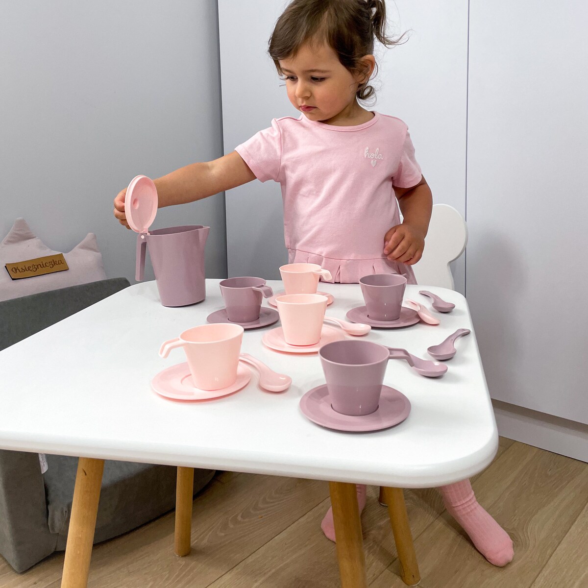 Różana Wata Cukrowa Serwis kawowy 19 el.