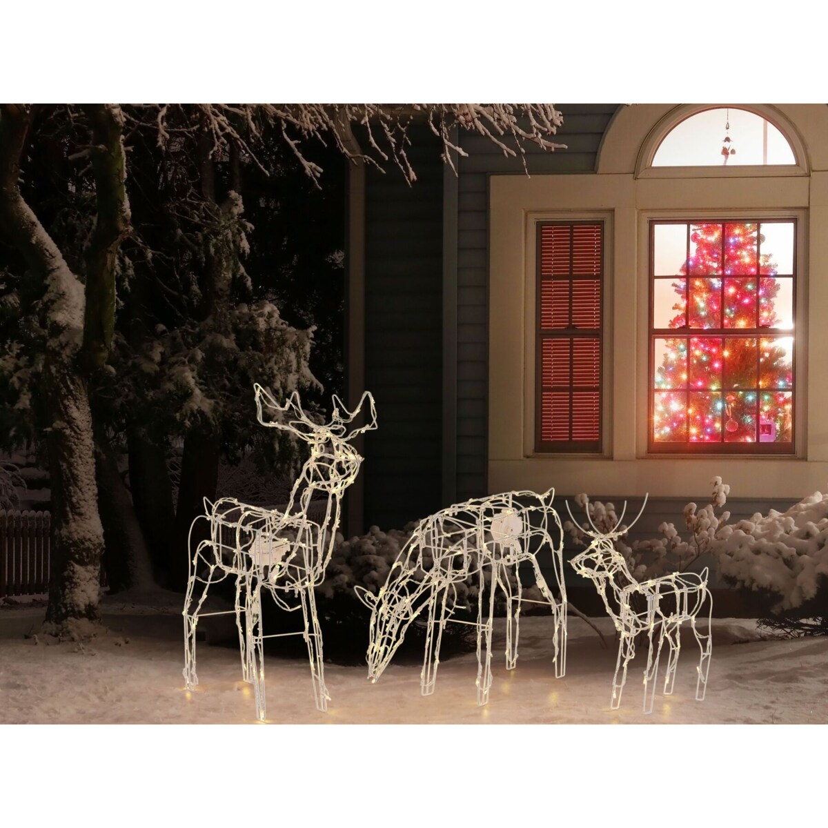 Zestaw 3 dekoracji ogrodowych LED ruchomy renifer 76 cm biały MIKKELI